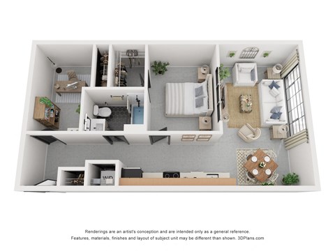 Floor plan for 1 bed, 1 bath, 827 sqft