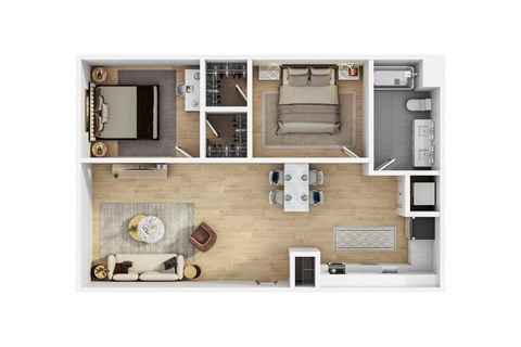 Floor plan for 1 bed, 1 bath, 861 sqft