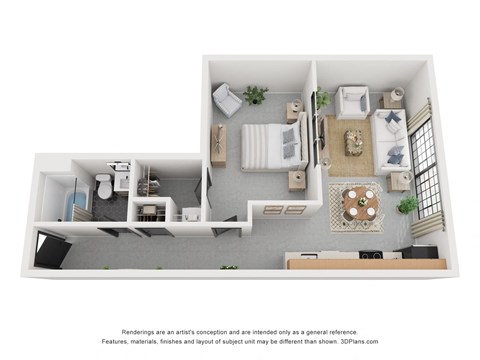 Floor plan for 1 bed, 1 bath