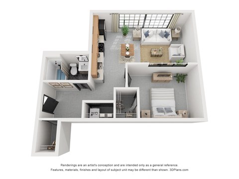 Floor plan for 2 beds, 1 bath, 664 sqft