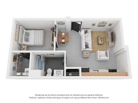 Floor plan for 1 bed, 1 bath