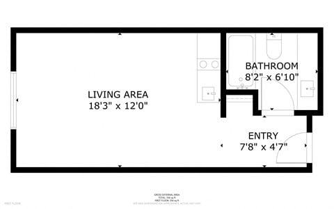 Floor plan for studio, 1 bath