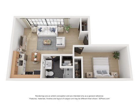 Floor plan for 1 bed, 1 bath