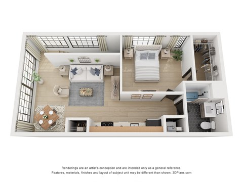 Floor plan for 1 bed, 1 bath