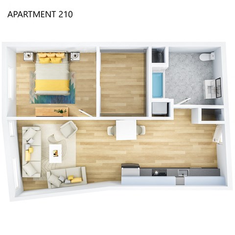 Floor plan for 1 bed, 1 bath, 758 sqft
