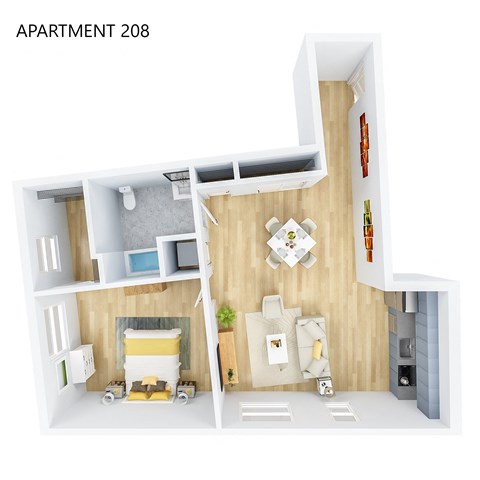 Floor plan for 1 bed, 1 bath, 844 sqft