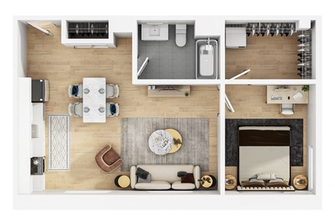Floor plan for 1 bed, 1 bath, 647 sqft