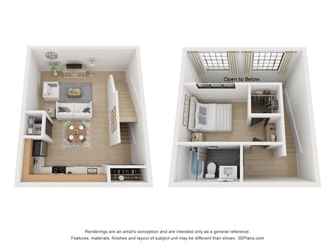 Floor plan for 1 bed, 1 bath, 733 sqft