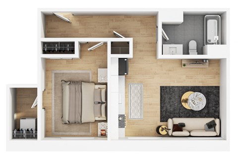 Floor plan for 1 bed, 1 bath, 580 sqft