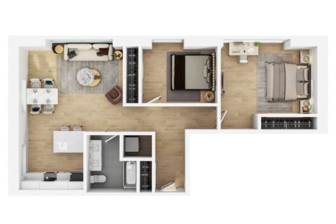 Floor plan for 1 bed, 1 bath, 913 sqft
