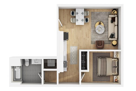 Floor plan for 1 bed, 1 bath, 666 sqft