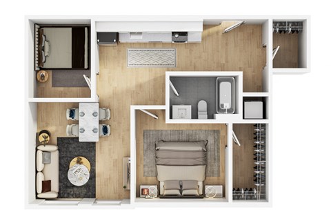 Floor plan for 1 bed, 1 bath, 754 sqft