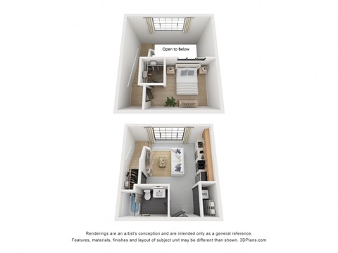 Floor plan for 1 bed, 1 bath, 614 sqft