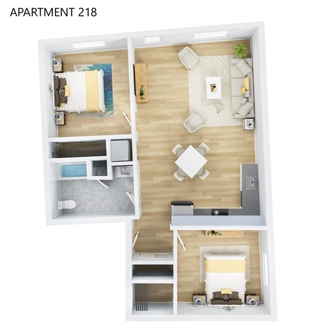 Floor plan for 2 beds, 1 bath, 1003 sqft