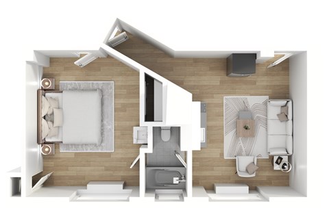 Floor plan for 1 bed, 1 bath