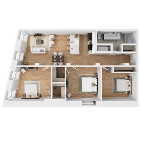 Floor plan for 2 beds, 1 bath, 1320 sqft