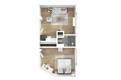 Floor plan for 1 bed, 1 bath, 495 sqft