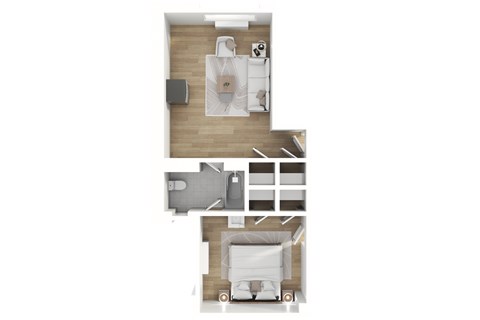 Floor plan for 1 bed, 1 bath, 490 sqft