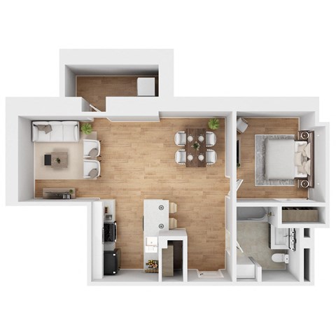 Floor plan for 1 bed, 1 bath, 695 sqft