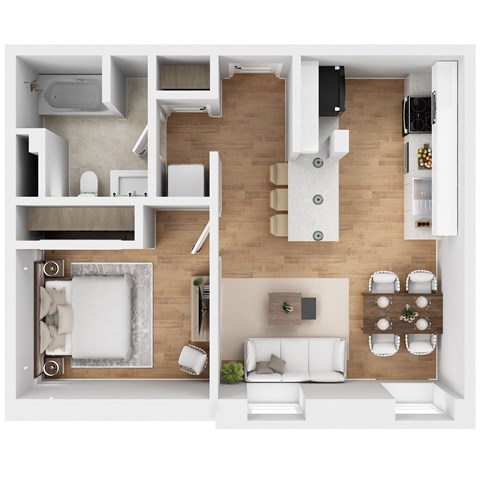 Floor plan for 1 bed, 1 bath, 550 sqft
