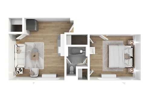 Floor plan for 1 bed, 1 bath, 490 sqft