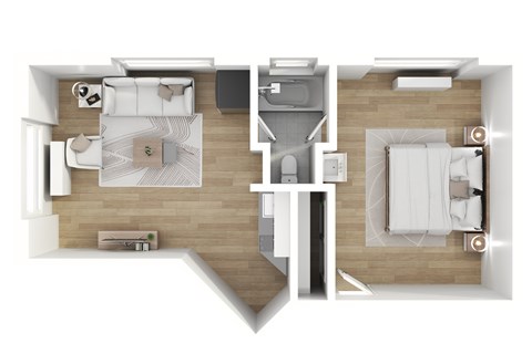 Floor plan for 1 bed, 1 bath, 483 sqft