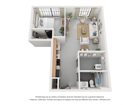 Floor plan for 2 beds, 1 bath, 670 sqft