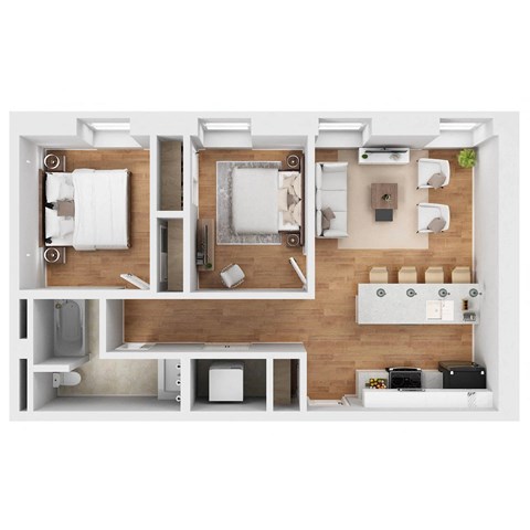 Floor plan for 2 beds, 1 bath, 775 sqft