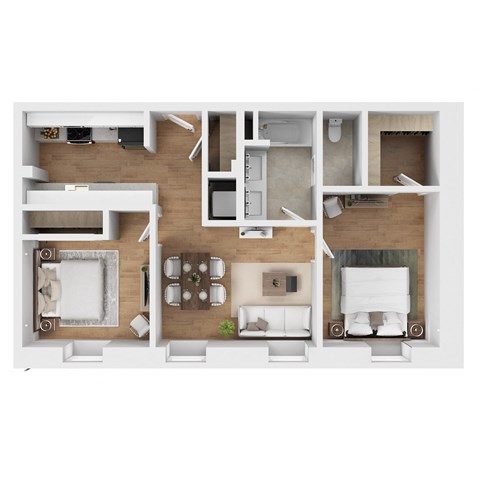 Floor plan for 2 beds, 1 bath, 750 sqft