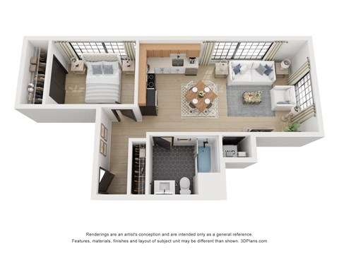 Floor plan for studio, 1 bath