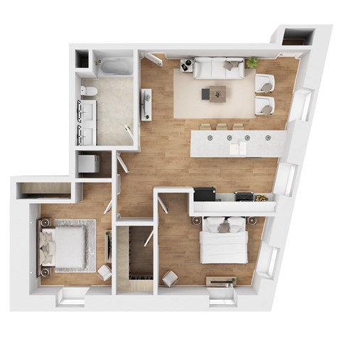 Floor plan for 2 beds, 1 bath, 880 sqft