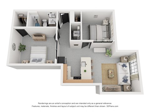 Floor plan for 2 beds, 1 bath, 755 sqft