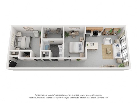 Floor plan for 2 beds, 1 bath, 1042 sqft
