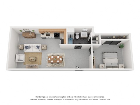 Floor plan for 2 beds, 1 bath, 789 sqft