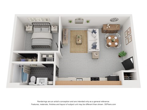 Floor plan for 1 bed, 1 bath, 778 sqft