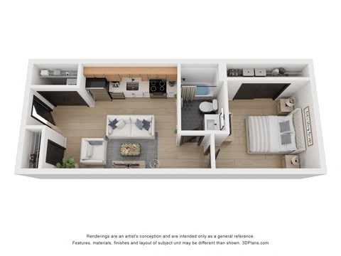 Floor plan for 1 bed, 1 bath