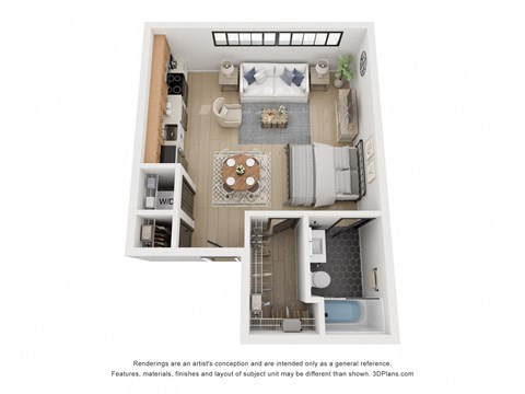 Floor plan for 1 bed, 1 bath