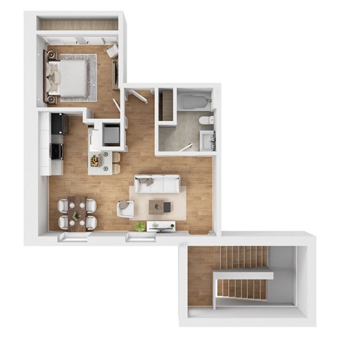Floor plan for 1 bed, 1 bath, 635 sqft