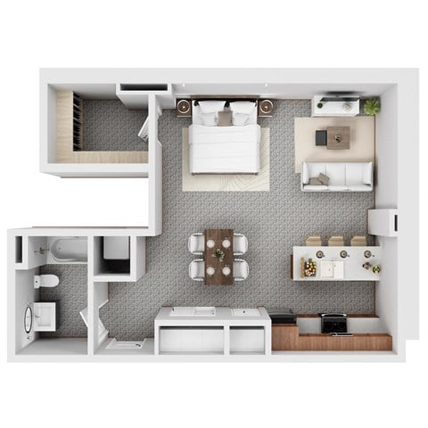 Floor plan for studio, 1 bath, 592 sqft