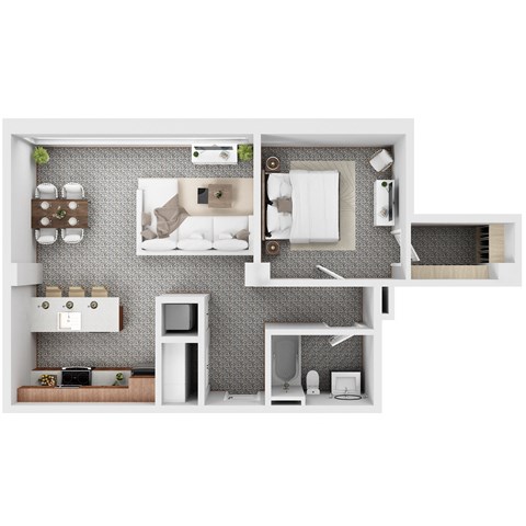 Floor plan for 1 bed, 1 bath, 712 sqft