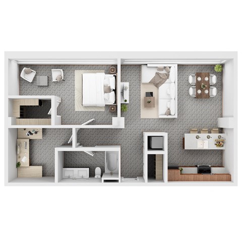 Floor plan for 1 bed, 1 bath, 861 sqft