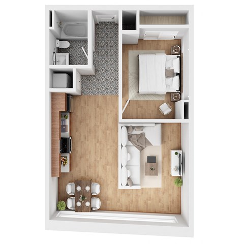 Floor plan for 1 bed, 1 bath, 583 sqft