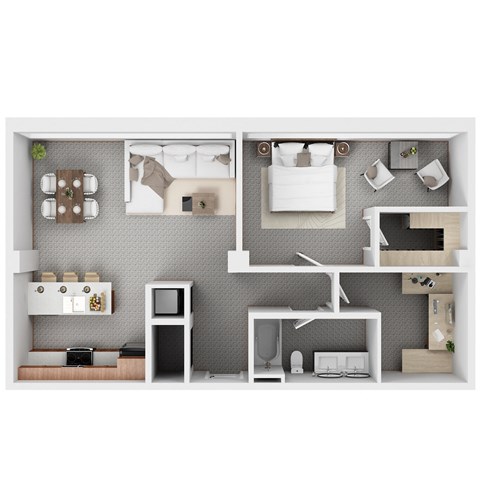 Floor plan for 1 bed, 1 bath, 862 sqft