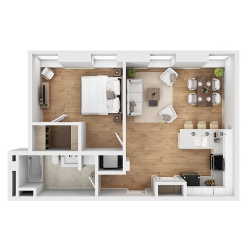 Floor plan for 1 bed, 1 bath, 710 sqft