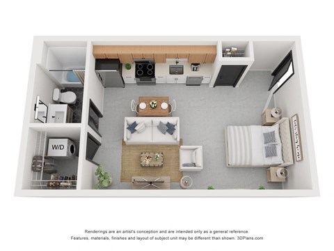 Floor plan for 1 bed, 487 sqft