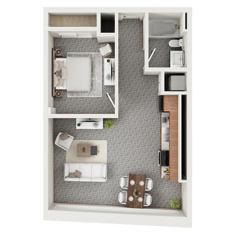 Floor plan for 1 bed, 1 bath, 505 sqft