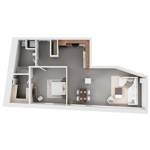 Floor plan for 1 bed, 1 bath, 864 sqft