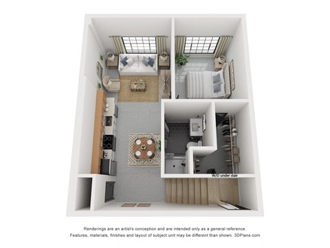 Floor plan for 1 bed, 1 bath, 628 sqft