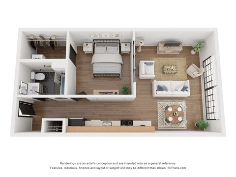 Floor plan for 1 bed, 1 bath