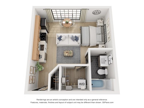 Floor plan for studio, 1 bath, 424 sqft
